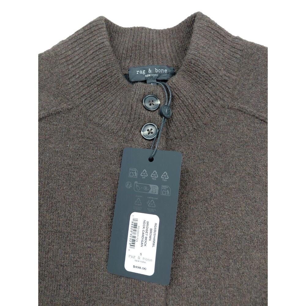 Rag & Bone Bridget Mock Neck Women's SZ S Cardigan In Brown Wool Blend Sweater - Picture 4 of 9
